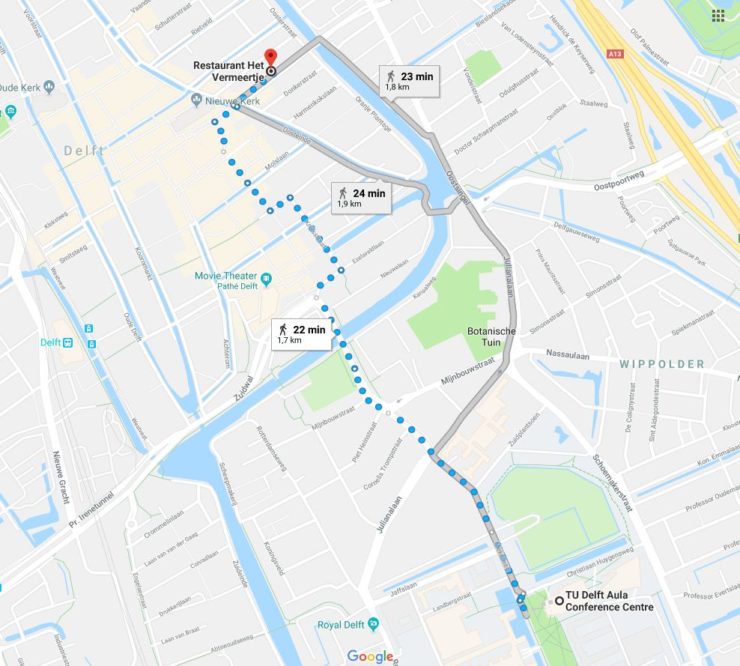 walking route from workshop venue to restaurant Het Vermeertje